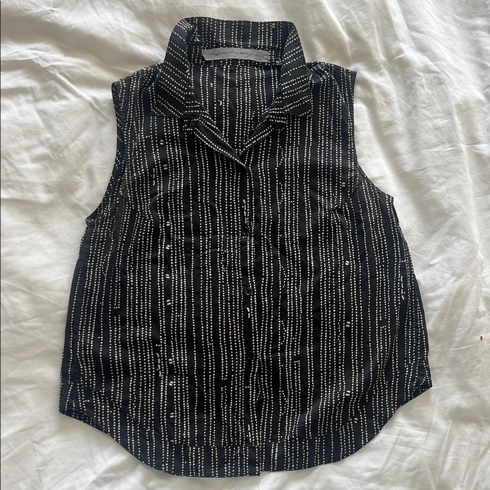 Raquel Allegra Silk Black and White Button Down Shirt with Notched Collar